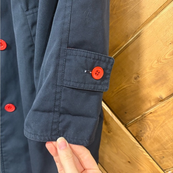 Navy, Green, and Red Trench Coat - Picture 7 of 8